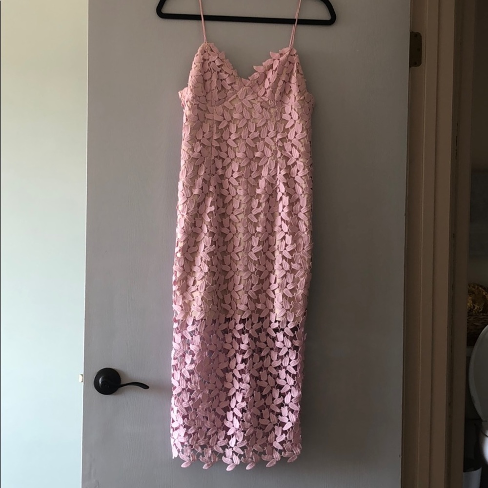 Pink Lace Spaghetti-Strap Midi Dress